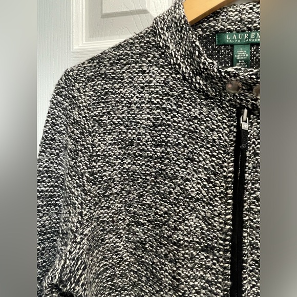Lauren Ralph Lauren Full Zip Women’s Jacket Tweed Moto Zip Pocket Large Gray - Picture 5 of 16